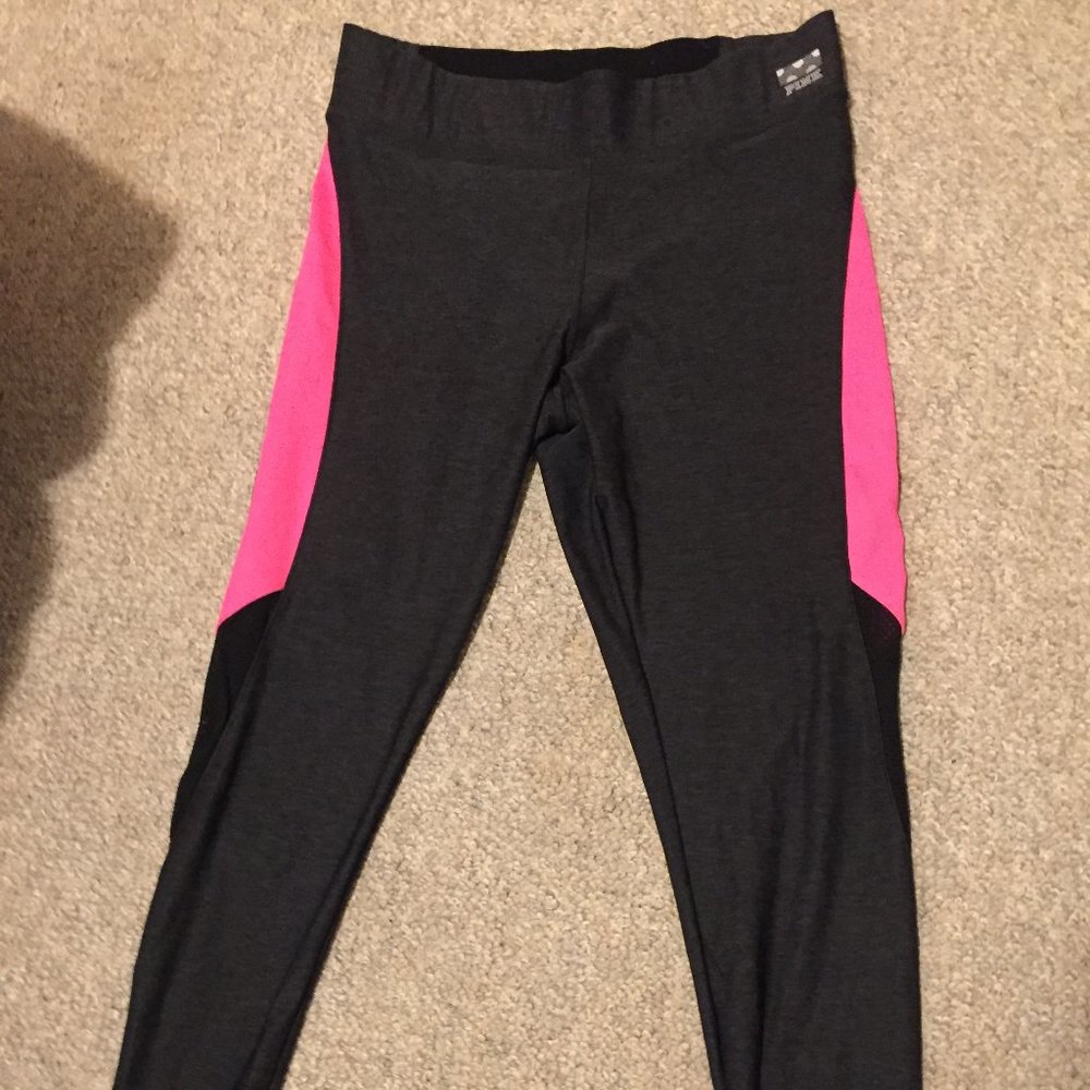 Pink Ultimate leggings charcoal pink stripe mesh